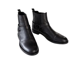 Paruno Black Leather Harness Chelsea Ankle Boots Size 10